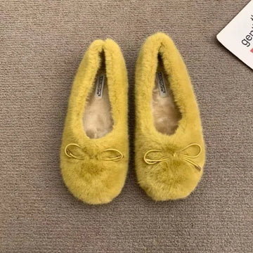 Xajzpa New Fashion Women's Shoes Flats Low Heels Casual Female Sneakers Slip-on Loafers Fur Round Toe Shallow Mouth Boat Slip on Winter